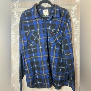Levi’s Blue Plaid Flannel Button Up Shirt XL Classic Grunge Layering